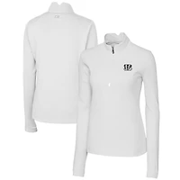 Women's Cutter & Buck White Cincinnati Bengals Traverse Stretch DryTec Quarter-Zip Top