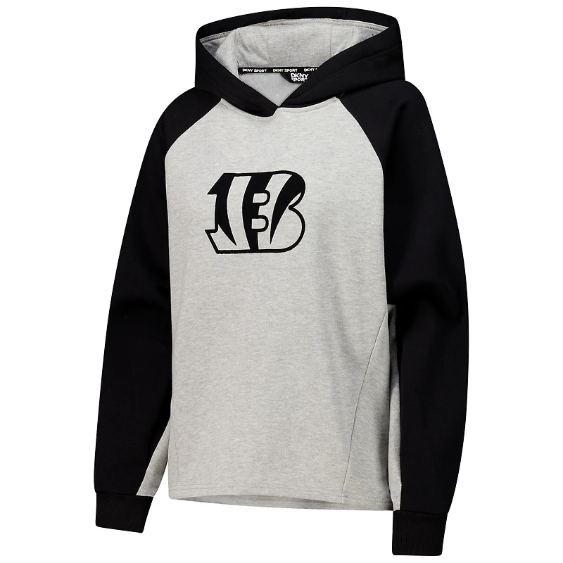 Sweat à capuche court raglan DKNY Sport gris/noir pour femme des Bengals de Cincinnati Joy