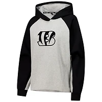 Sweat à capuche court raglan DKNY Sport gris/noir pour femme des Bengals de Cincinnati Joy