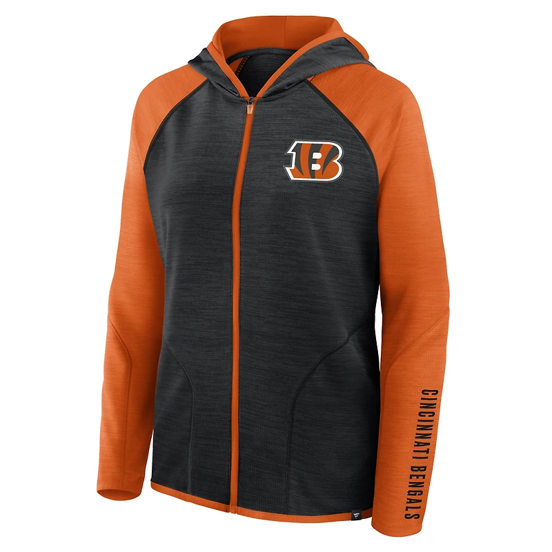 Sweat à capuche zippé raglan noir/orange Cincinnati Bengals Redzone End Around Pass pour femme