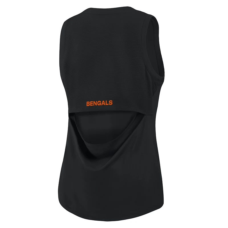 Women's Fanatics Black Cincinnati Bengals Draped Mesh Back Performance Tank Top