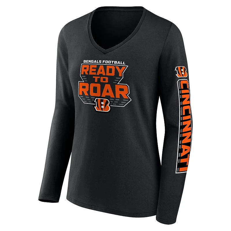 Women's Fanatics Black Cincinnati Bengals Hometown Sweep Long Sleeve V-Neck T-Shirt