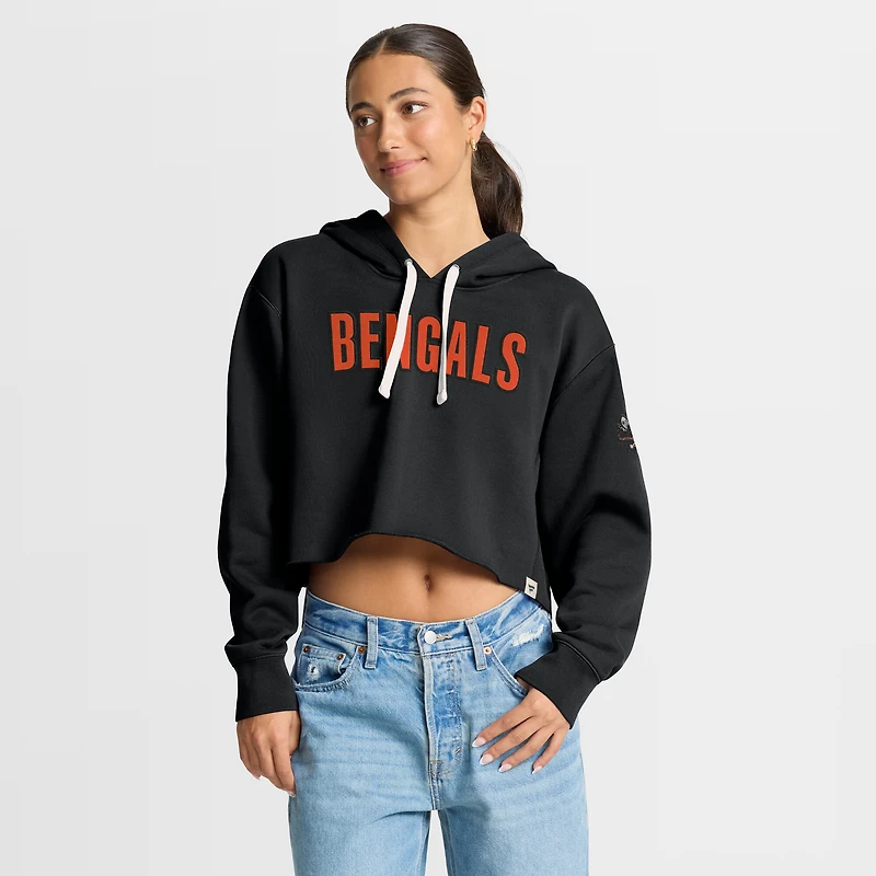 Sweat à capuche court surdimensionné noir Cincinnati Bengals Fanatics pour femme