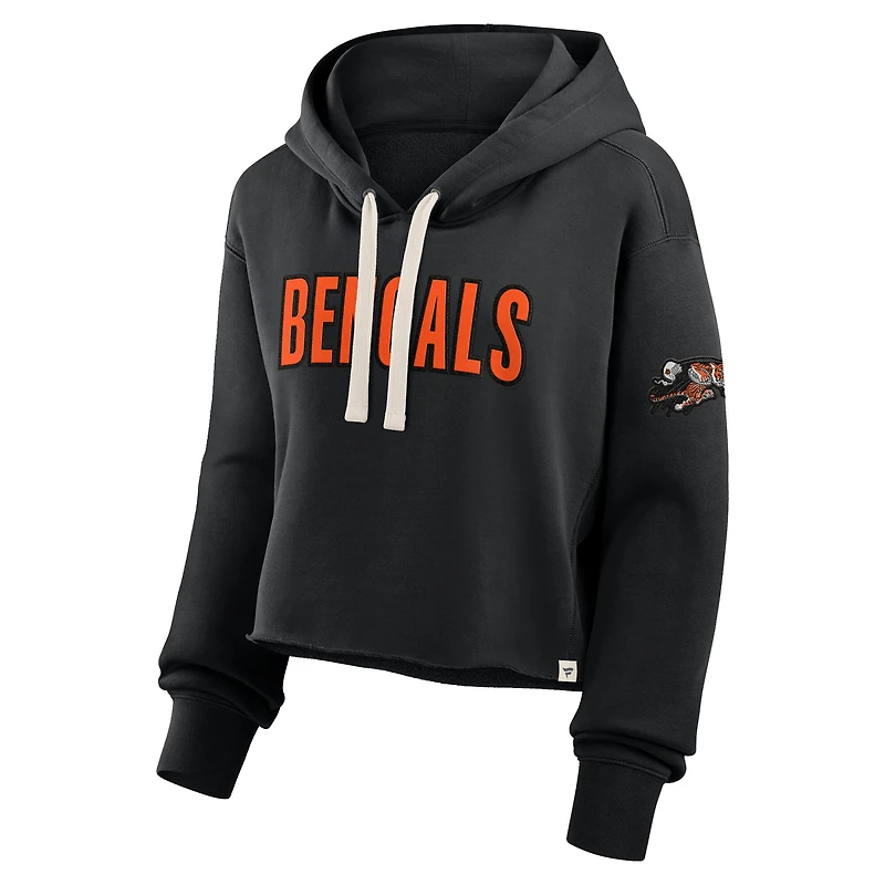 Sweat à capuche court surdimensionné noir Cincinnati Bengals Fanatics pour femme