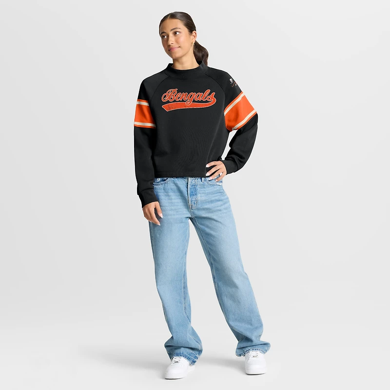 Women's Fanatics Black Cincinnati Bengals Oversized Hometown Toss Sweep Mock Neck Pullover