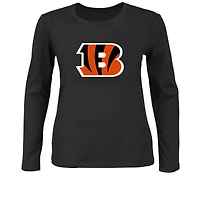 T-shirt à manches longues Fanatics noir pour femmes, logo principal des Bengals de Cincinnati, grandes tailles