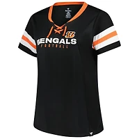 T-shirt à lacets et col en V pour femme Fanatics Black Cincinnati Bengals, grande taille, Red Zone Athena