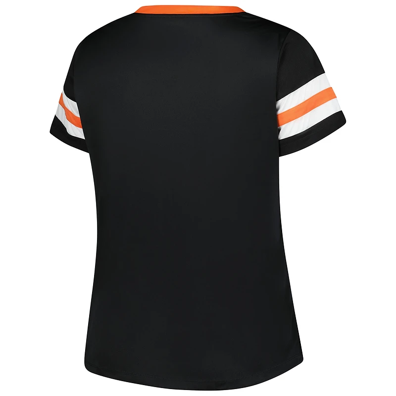 T-shirt à lacets et col en V pour femme Fanatics Black Cincinnati Bengals, grande taille, Red Zone Athena