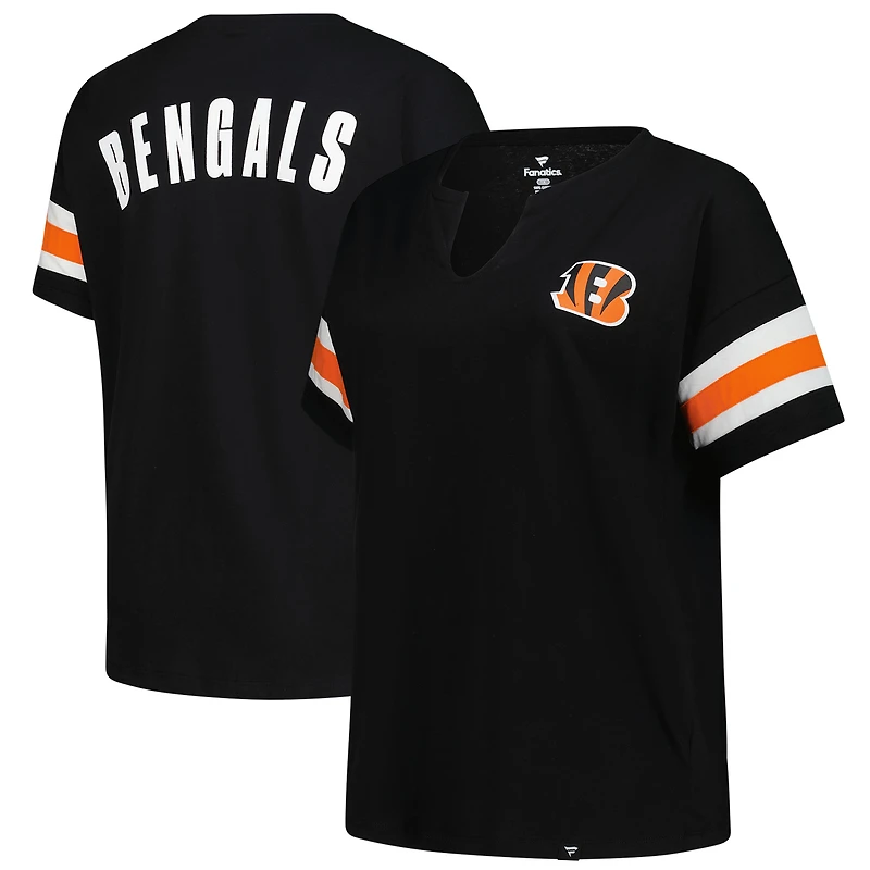 T-shirt noir à col cranté Redzone pour femme, grande taille, motif Fanatics des Bengals de Cincinnati