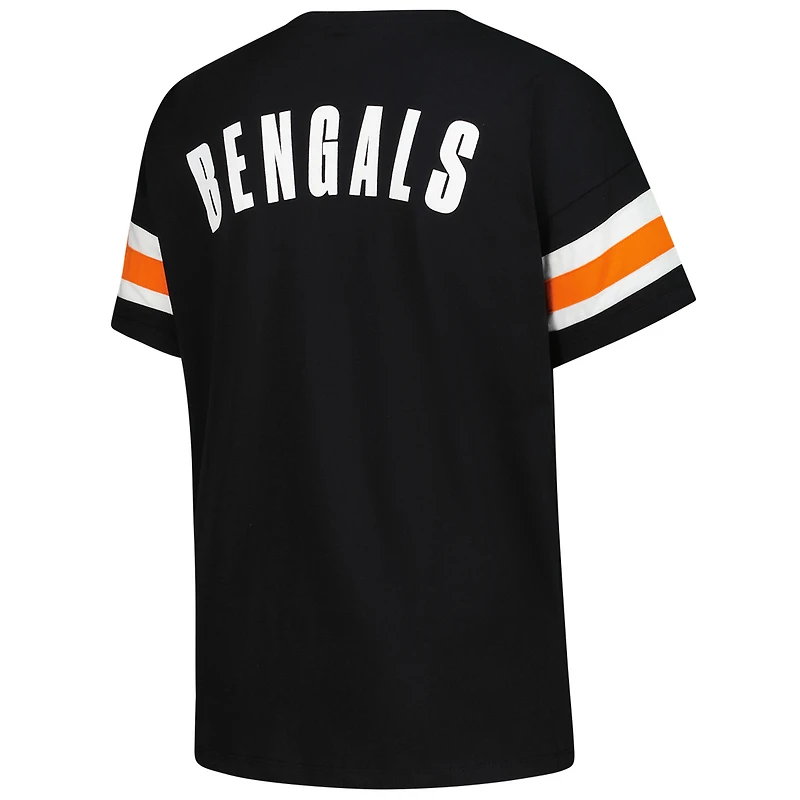 T-shirt noir à col cranté Redzone pour femme, grande taille, motif Fanatics des Bengals de Cincinnati