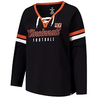 T-shirt à manches longues et col en V lacets pour femmes Fanatics Black Cincinnati Bengals grande taille Won & Done