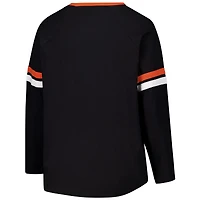 T-shirt à manches longues et col en V lacets pour femmes Fanatics Black Cincinnati Bengals grande taille Won & Done