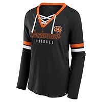 T-shirt raglan à lacets noir Fanatics pour femmes des Bengals de Cincinnati Won and Done
