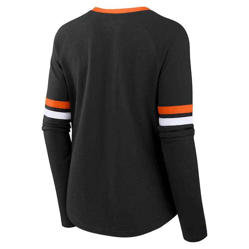 Women's Fanatics Black Cincinnati Bengals Won and Done Lace-Up Raglan T-Shirt