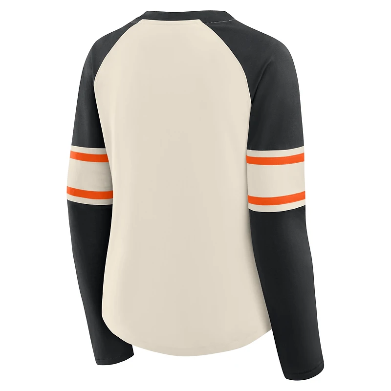 Women's Fanatics Cream/Black Cincinnati Bengals Hometown Gridiron Hero Raglan Lace-Up V-Neck Long Sleeve T-Shirt