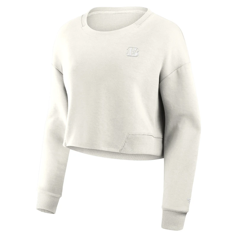 Women's Fanatics Cream Cincinnati Bengals Studio Tri-Blend Cropped Pullover Sweatshirt