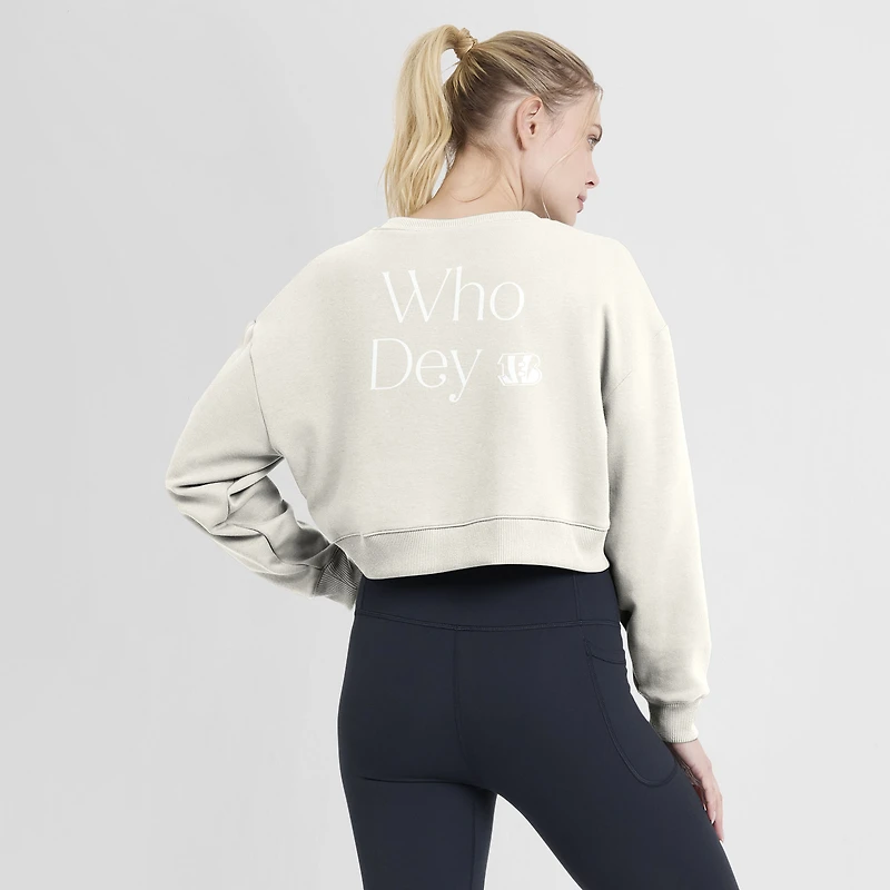 Women's Fanatics Cream Cincinnati Bengals Studio Tri-Blend Cropped Pullover Sweatshirt
