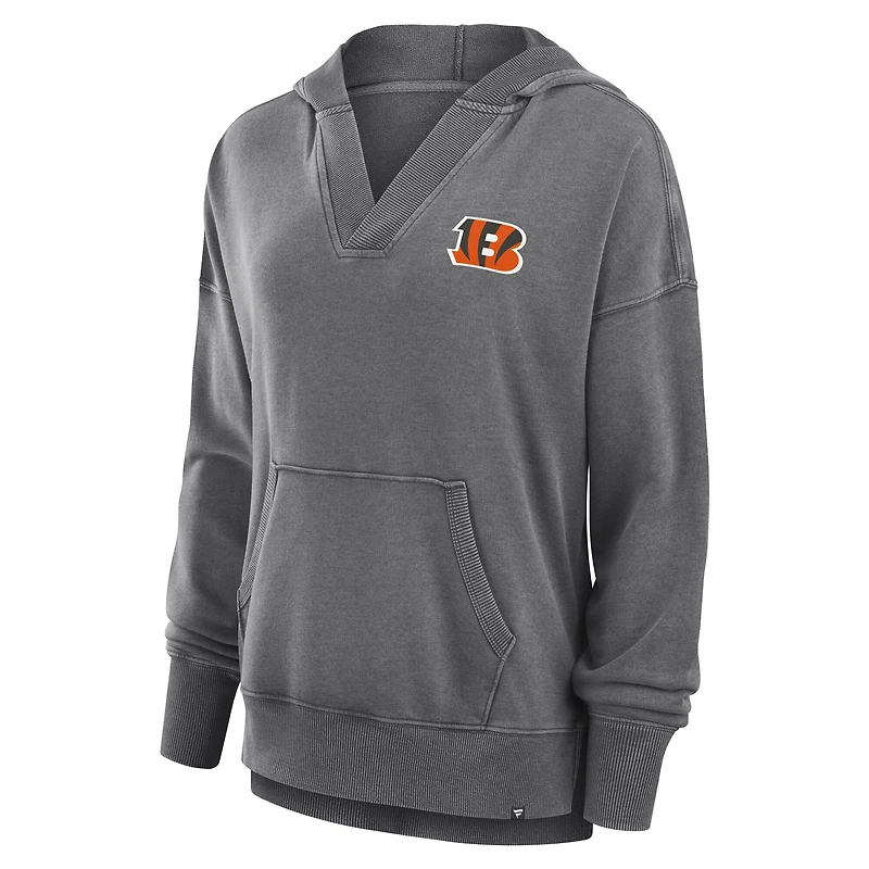 Sweat à capuche col en V molleton français délavé Heather Charcoal Cincinnati Bengals Initiative pour femmes Fanatics