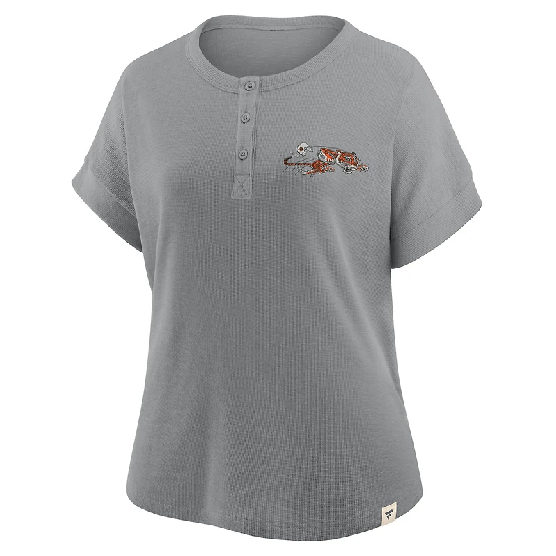 T-shirt Henley surdimensionné gris chiné Cincinnati Bengals pour femme Fanatics Hometown Premium