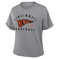 Women's Fanatics Heather Gray Cincinnati Bengals Pennant Wave Tribute Tri-Blend Boxy T-Shirt