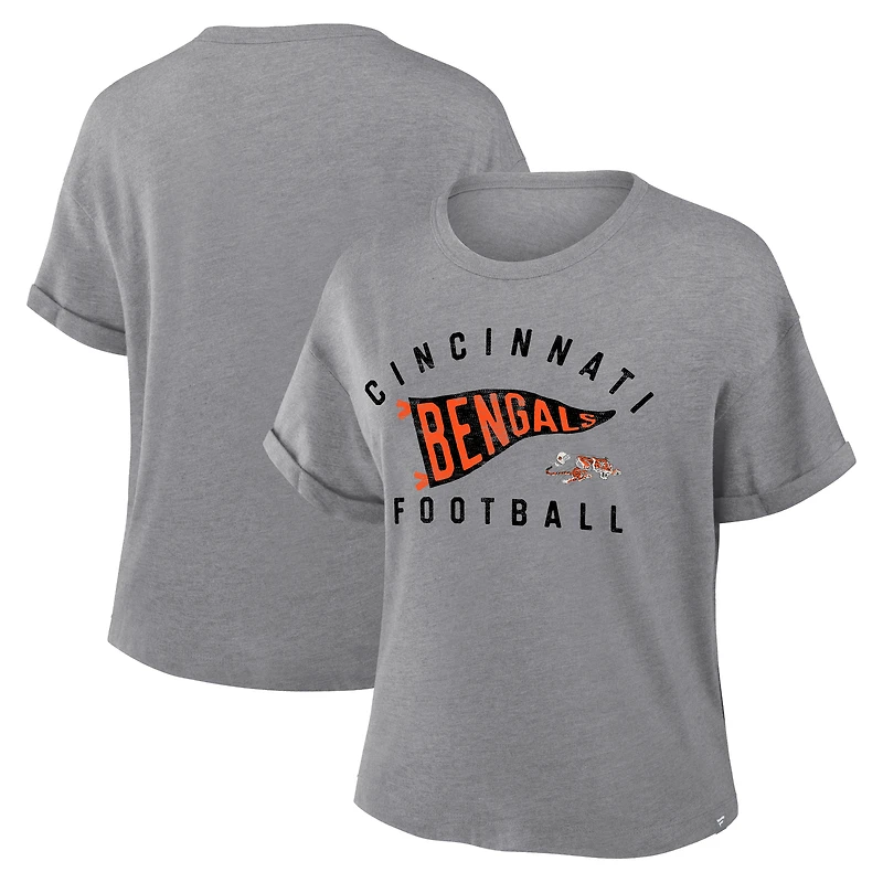 Women's Fanatics Heather Gray Cincinnati Bengals Pennant Wave Tribute Tri-Blend Boxy T-Shirt