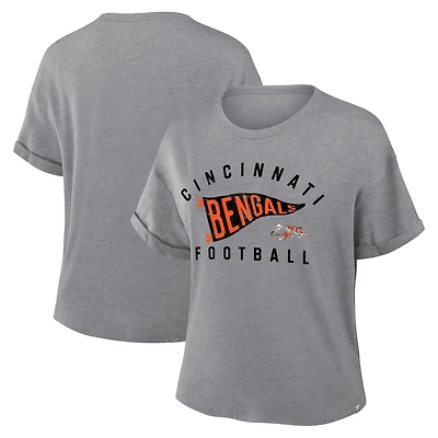 Women's Fanatics Heather Gray Cincinnati Bengals Pennant Wave Tribute Tri-Blend Boxy T-Shirt