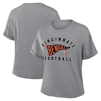 Women's Fanatics Heather Gray Cincinnati Bengals Pennant Wave Tribute Tri-Blend Boxy T-Shirt