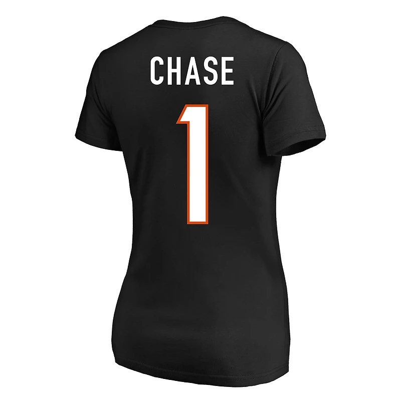 Women's Fanatics Ja'Marr Chase Black Cincinnati Bengals Plus Name & Number V-Neck T-Shirt