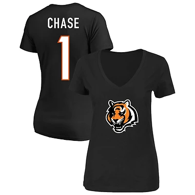 Women's Fanatics Ja'Marr Chase Black Cincinnati Bengals Plus Name & Number V-Neck T-Shirt