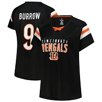 Women's Fanatics Joe Burrow Black Cincinnati Bengals Plus Name & Number Raglan Lace V-Neck T-Shirt