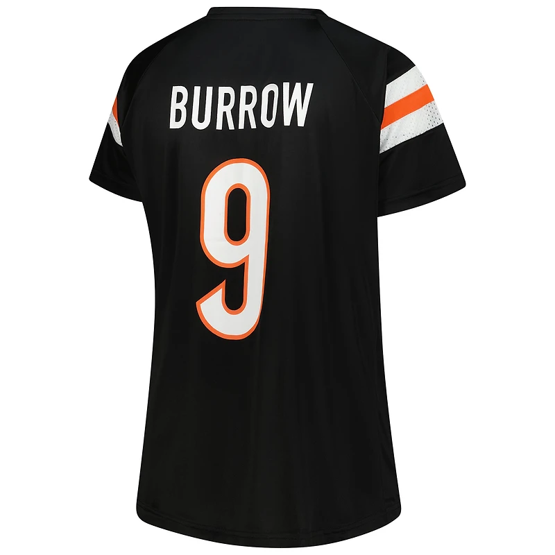 Women's Fanatics Joe Burrow Black Cincinnati Bengals Plus Name & Number Raglan Lace V-Neck T-Shirt