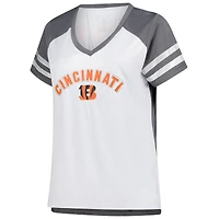 T-shirt col V blanc à paillettes pour femme Fanatics Joe Burrow des Bengals de Cincinnati, grande taille