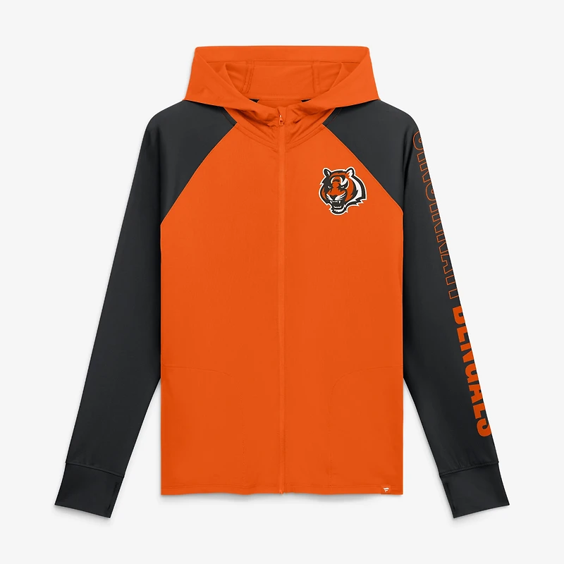 Sweat à capuche zippé raglan Fanatics orange/noir pour femme, modèle Cornerback Blitz des Bengals de Cincinnati