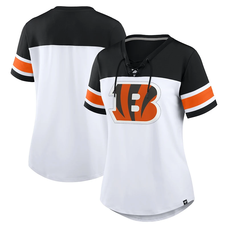 Women's Fanatics White/Black Cincinnati Bengals Athena Rhinestone Lace-Up V-Neck T-Shirt
