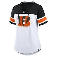 Women's Fanatics White/Black Cincinnati Bengals Athena Rhinestone Lace-Up V-Neck T-Shirt