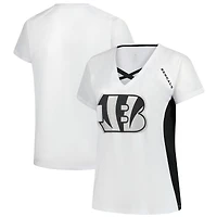 T-shirt à lacets et col en V paillettes pour femmes Fanatics White Cincinnati Bengals grande taille
