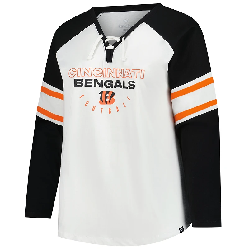 T-shirt à manches longues et lacets Redzone pour femme, blanc, grande taille, des Bengals de Cincinnati