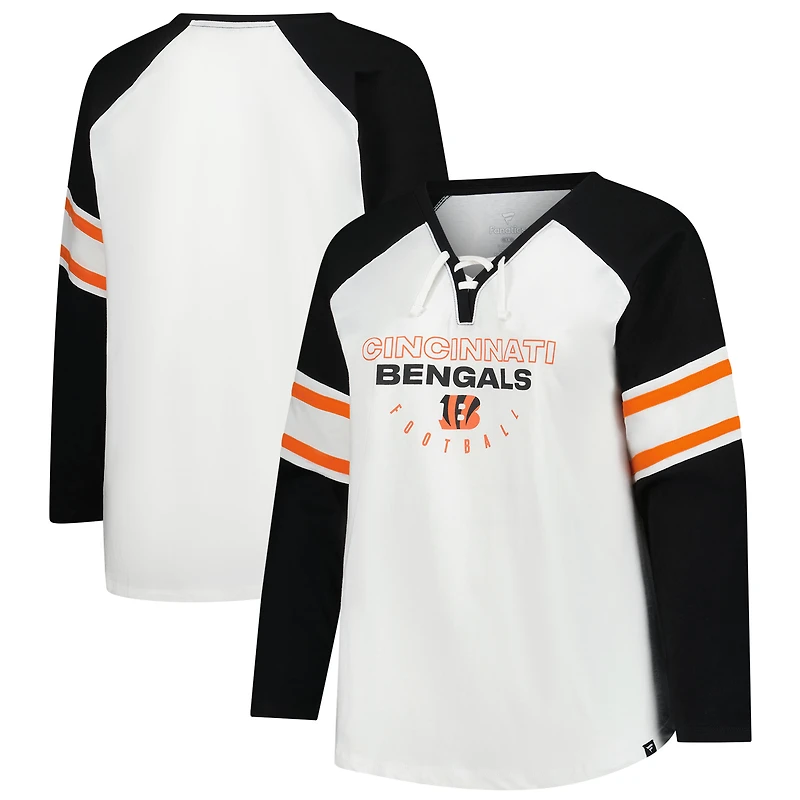 T-shirt à manches longues et lacets Redzone pour femme, blanc, grande taille, des Bengals de Cincinnati