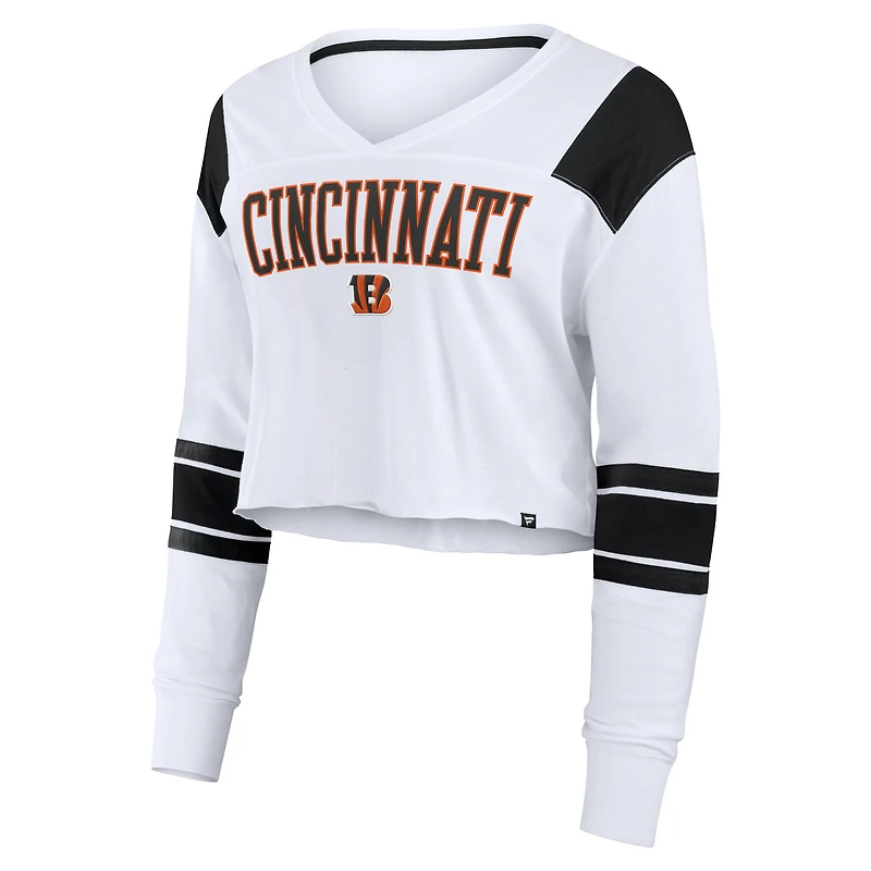 T-shirt à manches longues extensible et court pour femme Fanatics Cincinnati Bengals blanc