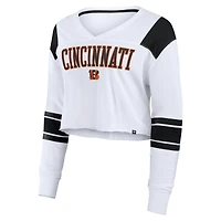 T-shirt à manches longues extensible et court pour femme Fanatics Cincinnati Bengals blanc