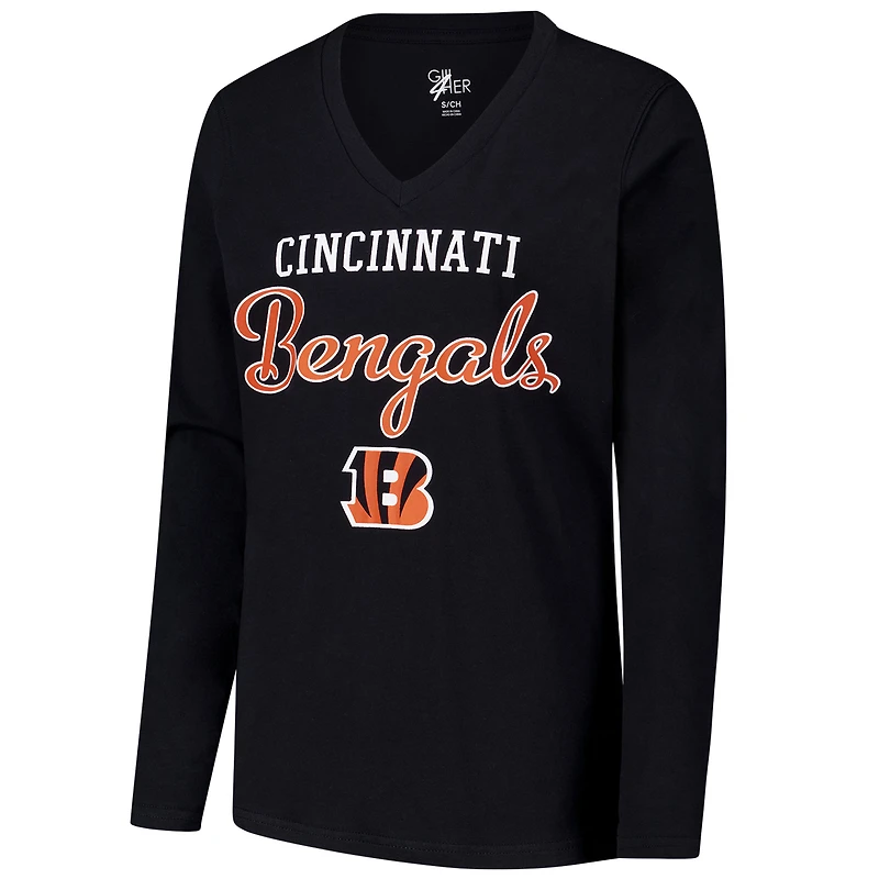 T-shirt à manches longues et col en V G-III 4Her de Carl Banks pour femme, noir, des Bengals Cincinnati