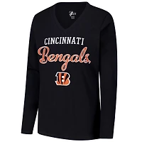 T-shirt à manches longues et col en V G-III 4Her de Carl Banks pour femme, noir, des Bengals Cincinnati