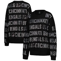 Women's Gameday Couture Black Cincinnati Bengals Oversized Hype Era Rhinestone Text Sweatshirt