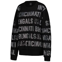 Sweat-shirt surdimensionné noir Gameday Couture pour femme, motif texte strass des Bengals de Cincinnati