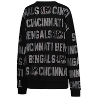 Women's Gameday Couture Black Cincinnati Bengals Oversized Hype Era Rhinestone Text Sweatshirt