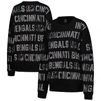 Sweat-shirt surdimensionné noir Gameday Couture pour femme, motif texte strass des Bengals de Cincinnati