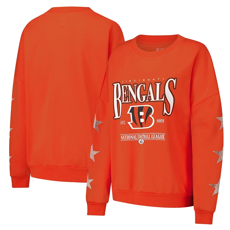 Sweat-shirt oversize à manches longues et strass Gameday Couture orange pour femme, motif étoiles des Bengals de Cincinnati