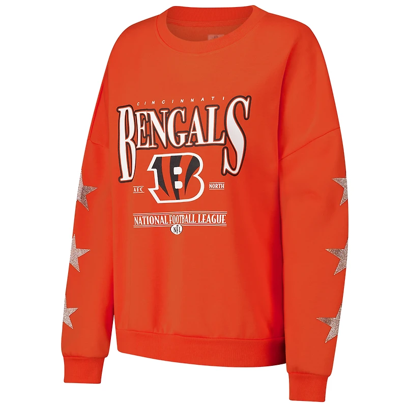 Sweat-shirt oversize à manches longues et strass Gameday Couture orange pour femme, motif étoiles des Bengals de Cincinnati