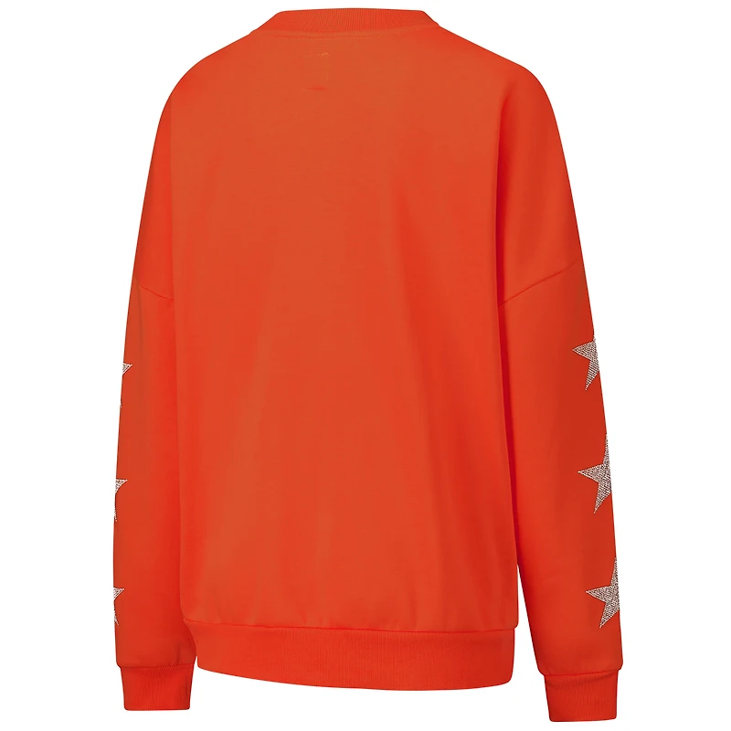 Sweat-shirt oversize à manches longues et strass Gameday Couture orange pour femme, motif étoiles des Bengals de Cincinnati