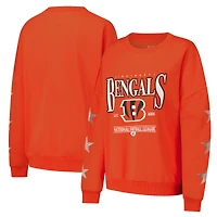 Women's Gameday Couture Orange Cincinnati Bengals Rhinestone Star Sleeve Settle the Score Tri-Blend Pullover Sweatshirt